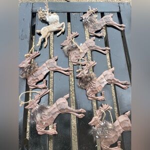 Bundle of 7 3D Deer Ornaments w/ Fur Collars ~ Lodge Woodland Country